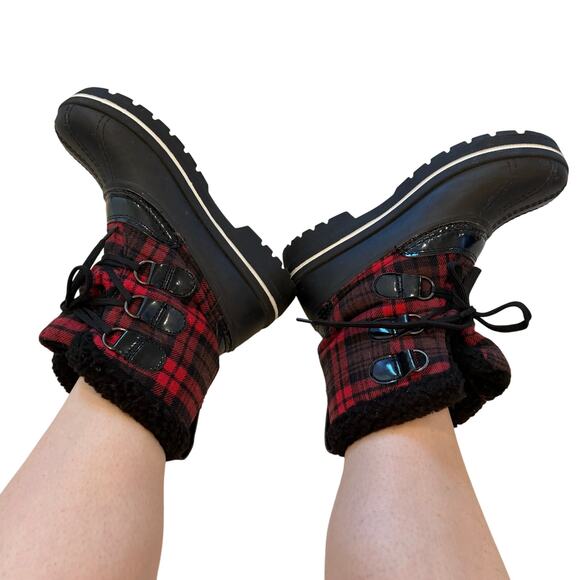 Ozark Trail Black Red Plaid Fur Boot Thinsulate Size 6 Winter Waterproof Insulat - Picture 14 of 14
